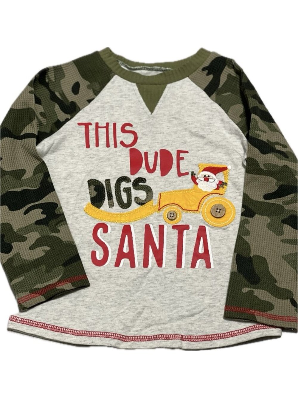Mud Pie Christmas shirt 12m 18m Santa tractor NWT camo Dude Digs construction